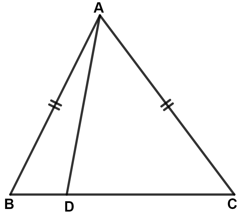 In the figure, AB = AC and D is any point on BC, show that AB > AD. Inequalities, Concise Mathematics Solutions ICSE Class 9.