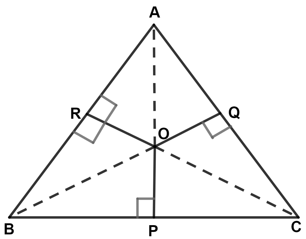 In the following figure, OP, OQ and OR are drawn perpendiculars to the sides BC, CA and AB respectively of triangle ABC. Prove that : Pythagoras Theorem, Concise Mathematics Solutions ICSE Class 9.