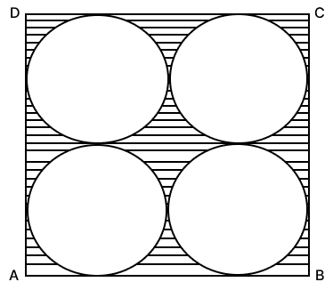 The following figure shows a square card-board ABCD of side 28 cm. Four identical circles of largest possible size are cut from this card as shown below. Area and Perimeter of Plane Figures, Concise Mathematics Solutions ICSE Class 9.