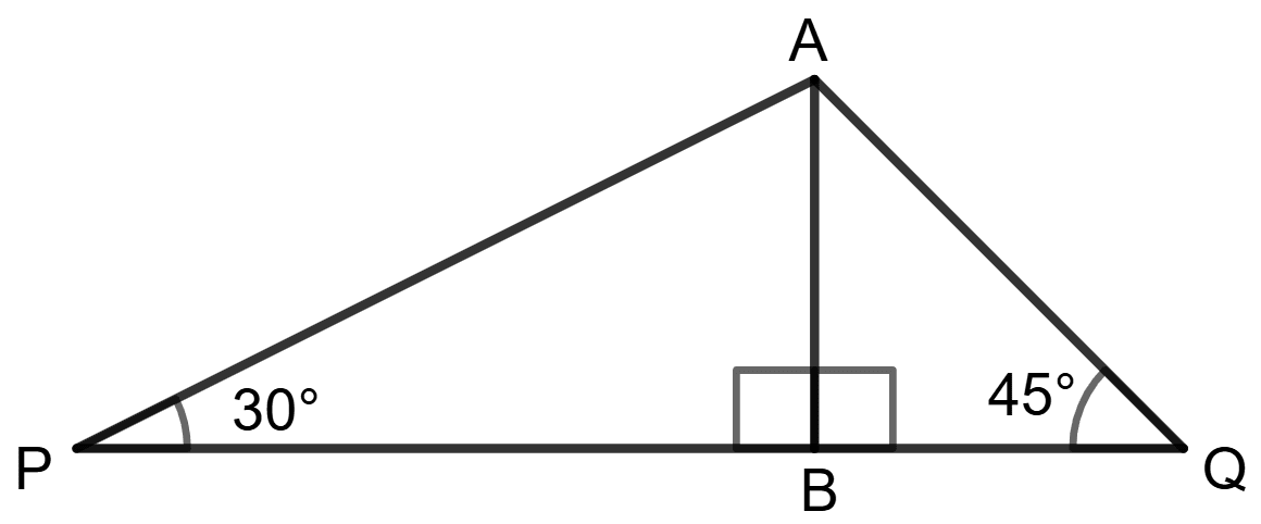 Find PQ, if AB = 150 m, ∠P = 30° and ∠Q = 45°: Solution of Right Triangles, Concise Mathematics Solutions ICSE Class 9.