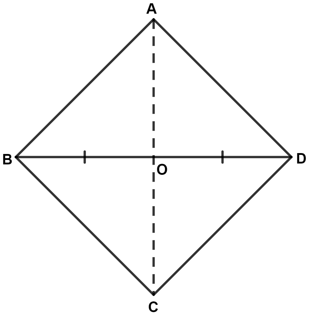 A point O is taken inside a rhombus ABCD such that its distances from the vertices B and D are equal. Show that AOC is a straight line. Triangles, Concise Mathematics Solutions ICSE Class 9.