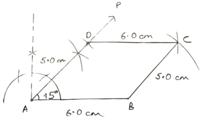 AB = 6.0 cm, AD = 5.0 cm and ∠A = 45°. Construction of Polygons, Concise Mathematics Solutions ICSE Class 9.