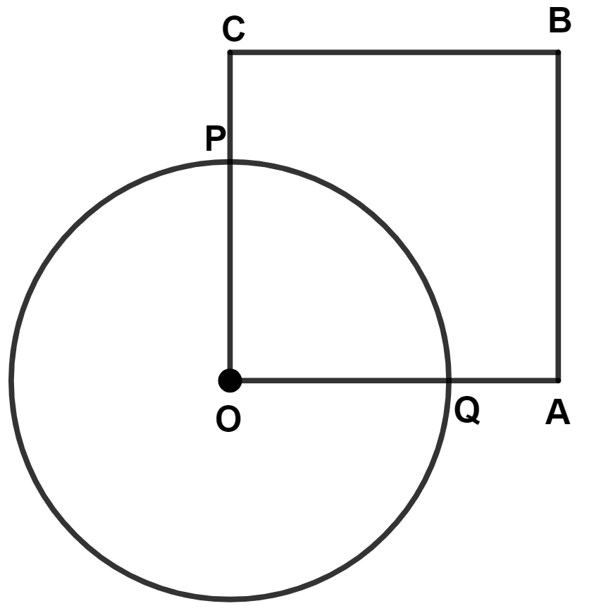 In the following figure, OABC is a square. A circle is drawn with O as center which meets OC at P and OA at Q. Prove that : Circle, Concise Mathematics Solutions ICSE Class 9.
