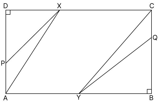 In the given figure, ABCD is a rectangle and X and Y are the mid-points of the sides DC and AB respectively. P and Q are the points of AD and BC respectively such that DP = BQ. Triangles [Congruency in Triangles], Concise Mathematics Solutions ICSE Class 9.