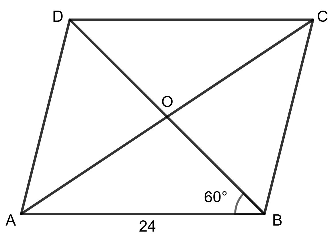 The perimeter of a rhombus is 96 cm and obtuse angle of it is 120°. Find the lengths of its diagonals. Solution of Right Triangles, Concise Mathematics Solutions ICSE Class 9.