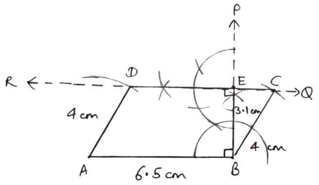 Base AB = 6.5 cm, BC = 4 cm and the altitude corresponding to AB = 3.1 cm. Construction of Polygons, Concise Mathematics Solutions ICSE Class 9.