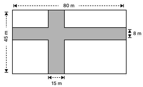The diagram, given below, shows two paths drawn inside a rectangular field 80 m long and 45 m wide. The widths of the two paths are 8 m and 15 m as shown. Find the area of the shaded portion. Area and Perimeter of Plane Figures, Concise Mathematics Solutions ICSE Class 9.