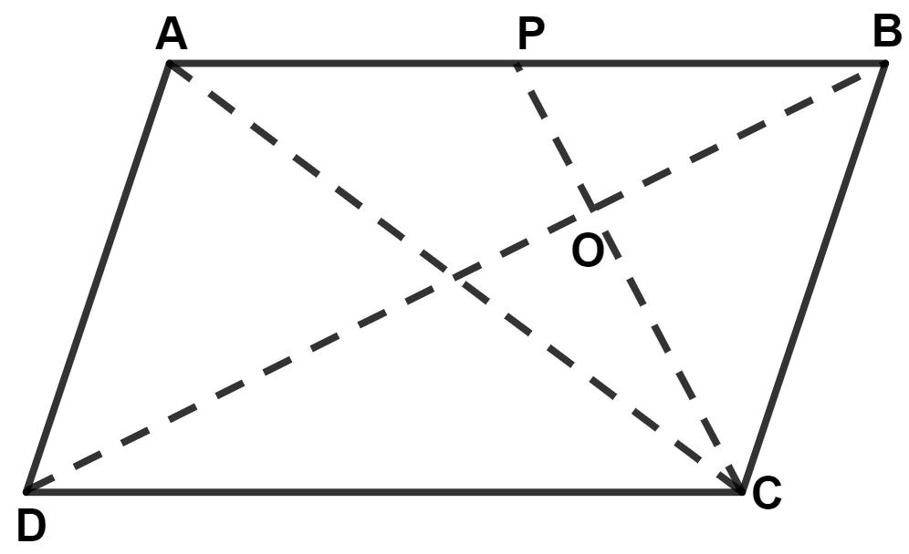 In parallelogram ABCD, P is mid-point of AB. CP and BD intersect each other at point O. If area of △ POB = 40 cm2 and OP : OC = 1 : 2, find : Area Theorems, Concise Mathematics Solutions ICSE Class 9.