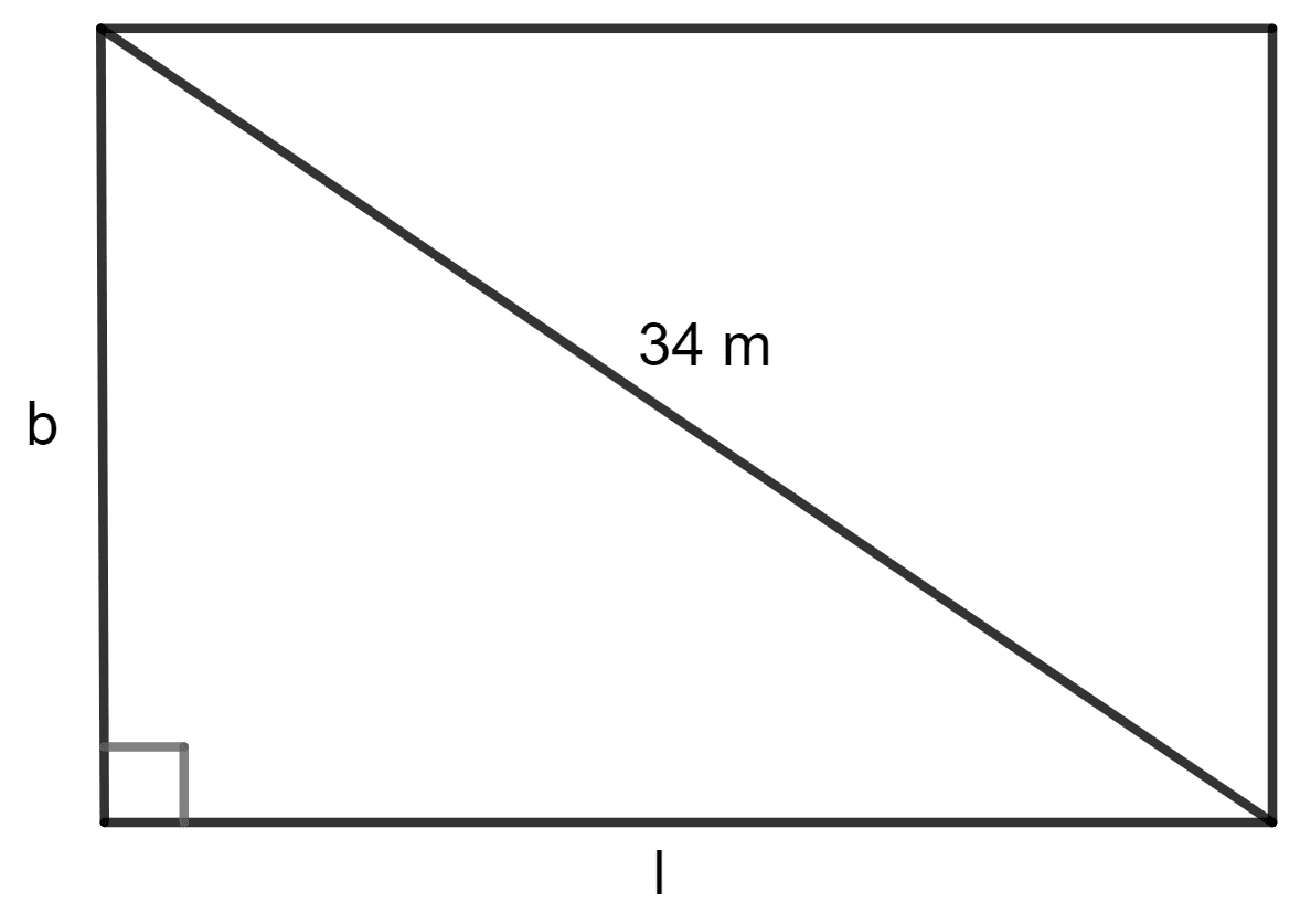 The diagonal of a rectangular plot is 34 m and its perimeter is 92 m. Find its area. Area and Perimeter of Plane Figures, Concise Mathematics Solutions ICSE Class 9.
