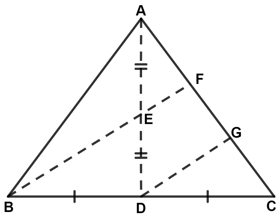 In a triangle ABC, AD is a median and E is mid-point of median AD. A line through B and E meets AC at point F. Mid-point Theorem, Concise Mathematics Solutions ICSE Class 9.