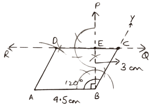AB = 4.5 cm, ∠B = 120° and the distance between AB and DC = 3.0 cm. Construction of Polygons, Concise Mathematics Solutions ICSE Class 9.