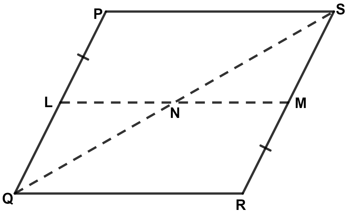 PQRS is a parallelogram. L and M are points on PQ and SR respectively such that PL = MR. Show that LM and QS bisect each other. Triangles, Concise Mathematics Solutions ICSE Class 9.