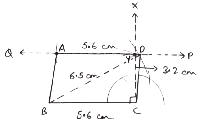 Base BC = 5.6 cm, diagonal BD = 6.5 cm and altitude = 3.2 cm. Construction of Polygons, Concise Mathematics Solutions ICSE Class 9.