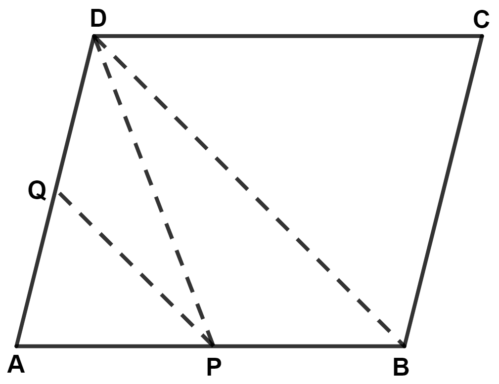 ABCD is a parallelogram. P and Q are the mid-points of sides AB and AD respectively. Prove that area of triangle APQ = 1/8 of the area of parallelogram ABCD. Area Theorems, Concise Mathematics Solutions ICSE Class 9.
