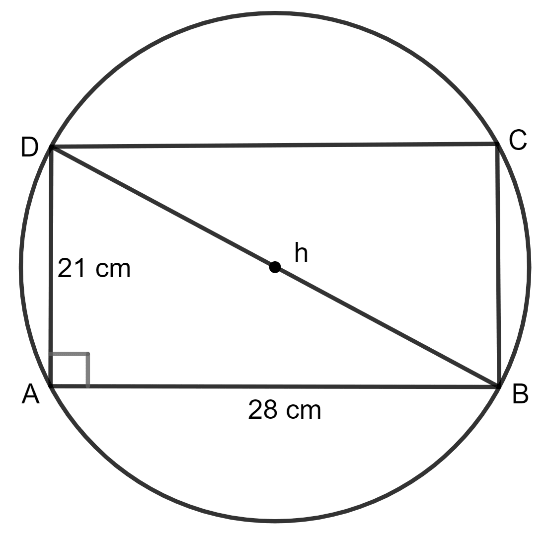 The given figure shows a rectangle ABCD inscribed in a circle as shown alongside. Area and Perimeter of Plane Figures, Concise Mathematics Solutions ICSE Class 9.