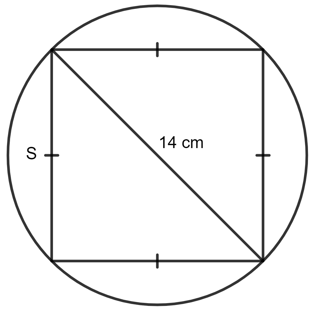 A square is inscribed in a circle of radius 7 cm. Find the area of the square. Area and Perimeter of Plane Figures, Concise Mathematics Solutions ICSE Class 9.