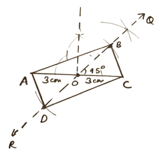 One diagonal = 6.0 cm and the acute angle between the diagonals = 45°. Construction of Polygons, Concise Mathematics Solutions ICSE Class 9.