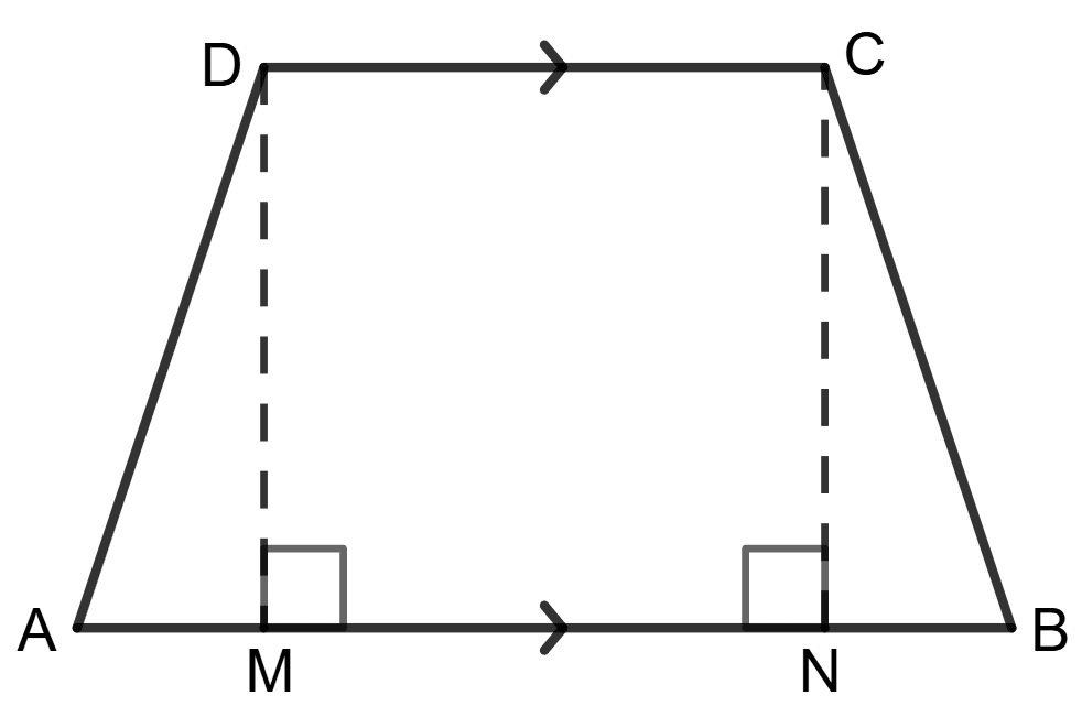 The cross-section of a tunnel perpendicular to its length is a trapezium ABCD as shown in the following figure; also given that : AM = BN; AB = 7 m; CD = 5 m. The height of the tunnel is 2.4 m. The tunnel is 40 m long. Calculate : Solids, Concise Mathematics Solutions ICSE Class 9.