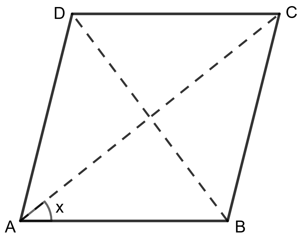 ABCD is a rhombus with diagonals BD and AC equal to 12 cm and 16 cm respectively. The value of cosec x is : Trigonometrical Ratios, Concise Mathematics Solutions ICSE Class 9.