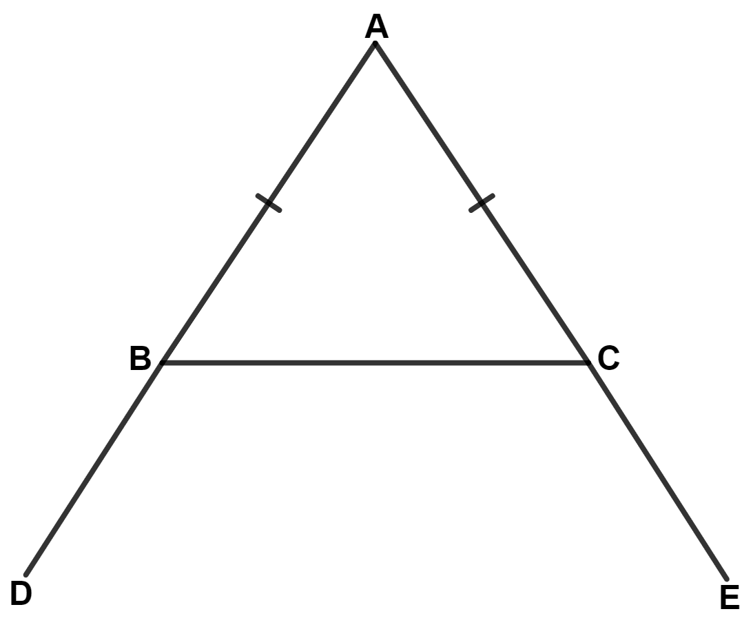 If equal sides of an isosceles triangle are produced, prove that the exterior angles so formed are obtuse and equal. Isosceles Triangles, Concise Mathematics Solutions ICSE Class 9.