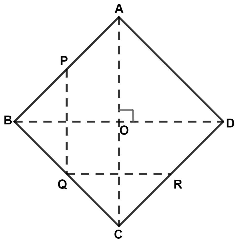 P, Q and R are mid-points of sides AB, BC and CD respectively of a rhombus ABCD. Show that PQ is perpendicular to QR. Mid-point Theorem, Concise Mathematics Solutions ICSE Class 9.
