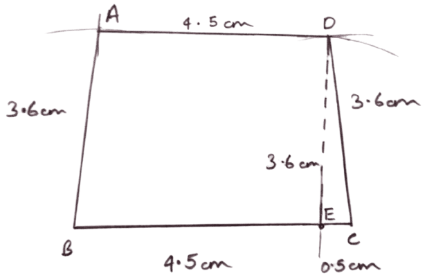 Construct a trapezium ABCD in which AD // BC, AB = CD = 3.6 cm, BC = 5 cm and AD = 4.5 cm. Construction of Polygons, Concise Mathematics Solutions ICSE Class 9.