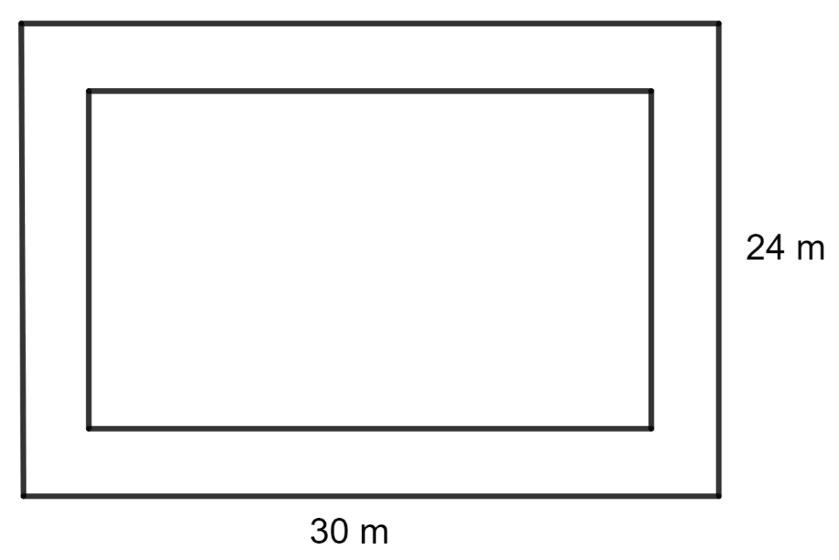 A footpath of uniform width runs all around the outside of a rectangular field 30 m long and 24 m wide. If the path occupies an area of 360 m2, find its width. Area and Perimeter of Plane Figures, Concise Mathematics Solutions ICSE Class 9.
