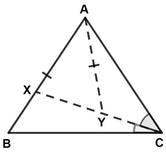 ABC is a triangle. The bisector of the angle BCA meets AB in X. A point Y lies on CX such that AX = AY. Isosceles Triangles, Concise Mathematics Solutions ICSE Class 9.