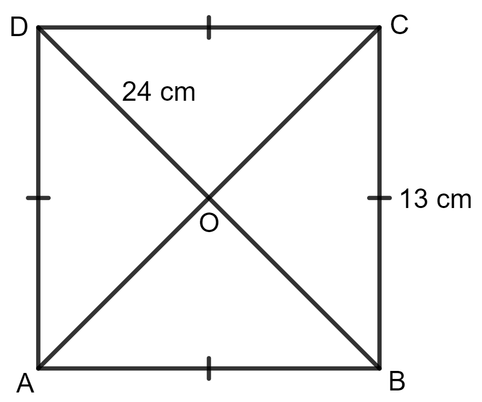 The perimeter of a rhombus is 52 cm. If one diagonal is 24 cm; find : Area and Perimeter of Plane Figures, Concise Mathematics Solutions ICSE Class 9.