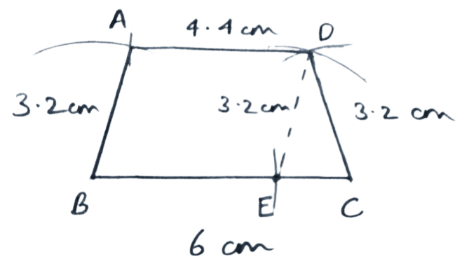 AB = CD = 3.2 cm, BC = 6.0 cm, AD = 4.4 cm and AD // BC. Construction of Polygons, Concise Mathematics Solutions ICSE Class 9.