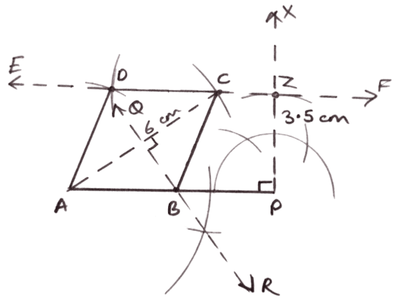 Diagonal AC = 6.0 cm and height = 3.5 cm. Construction of Polygons, Concise Mathematics Solutions ICSE Class 9.