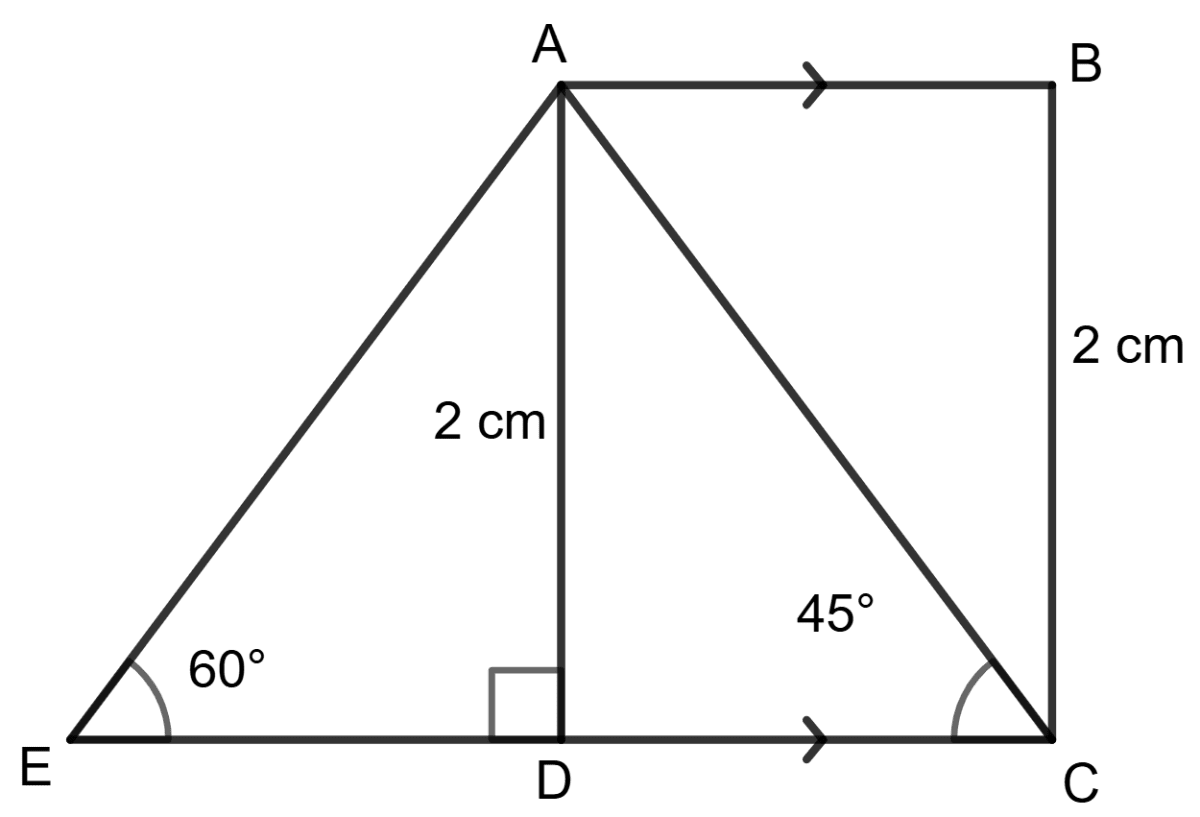 In the given figure, AB and EC are parallel to each other. Sides AD and BC are 2 cm each and are perpendicular to AB. Solution of Right Triangles, Concise Mathematics Solutions ICSE Class 9.