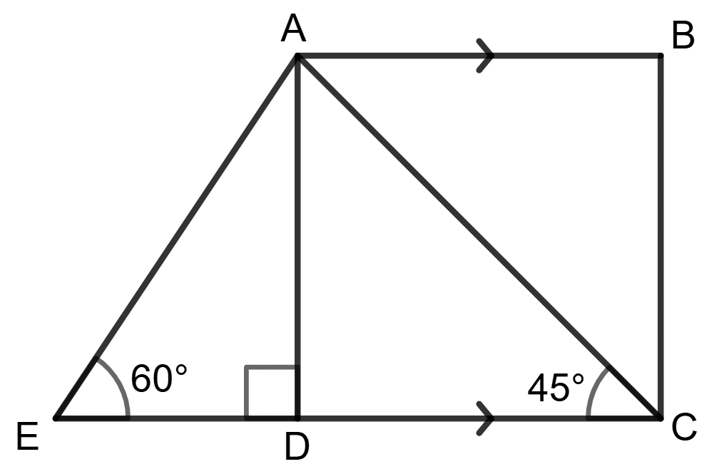 In the given figure, AB and EC are parallel to each other. Sides AD and BC are 2 cm each and are perpendicular to AB. Solution of Right Triangles, Concise Mathematics Solutions ICSE Class 9.