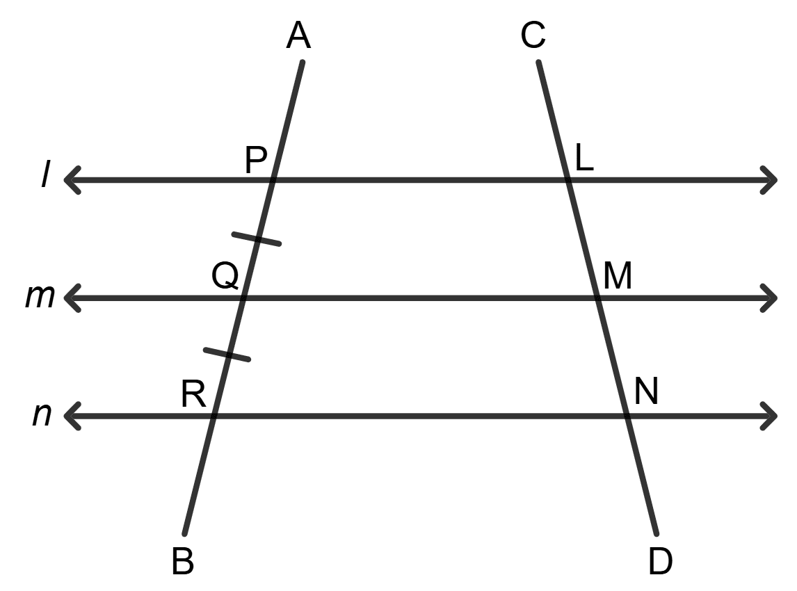 If a transversal makes equal intercepts on three or more parallel lines, then any other line cutting them will also make equal intercepts. Assertion Reasoning, Concise Mathematics Solutions ICSE Class 9.