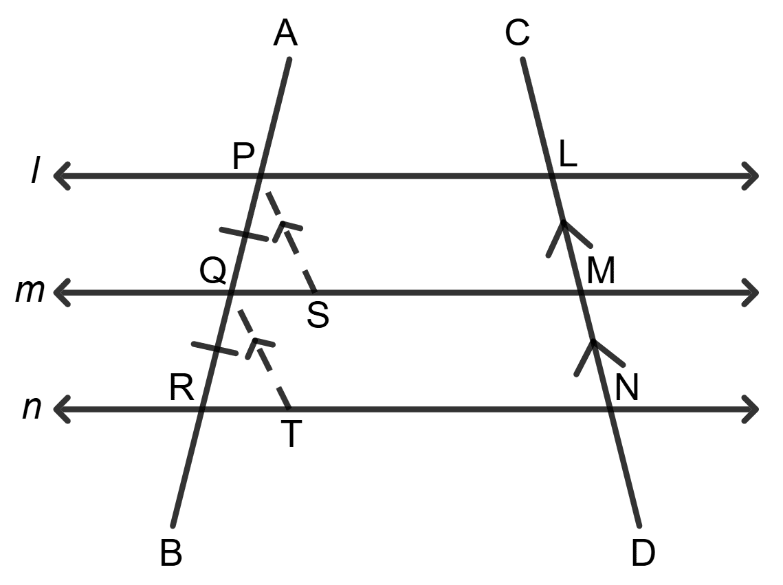 If a transversal makes equal intercepts on three or more parallel lines, then any other line cutting them will also make equal intercepts. Assertion Reasoning, Concise Mathematics Solutions ICSE Class 9.