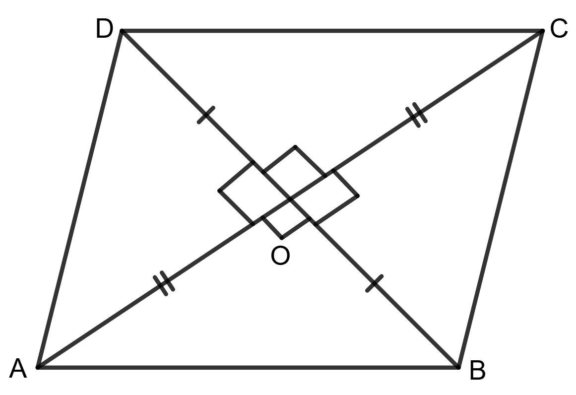 In the given figure, the diagonals of quadrilateral bisect each other at right angle. Then △AOB ≅ △COB. Assertion Reasoning, Concise Mathematics Solutions ICSE Class 9.