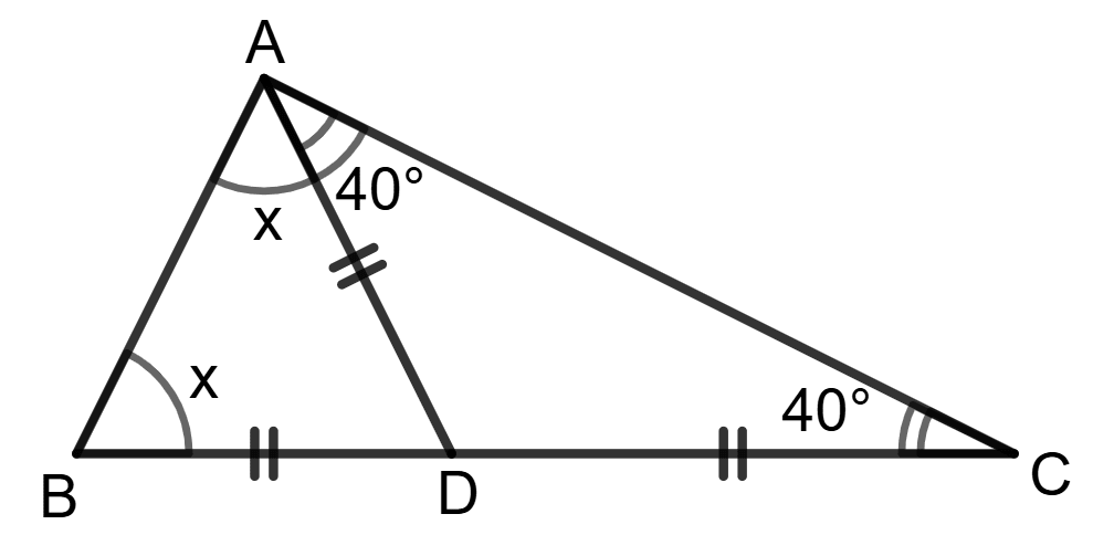 Using the information in the given figure, we get x = 40°. Assertion Reasoning, Concise Mathematics Solutions ICSE Class 9.