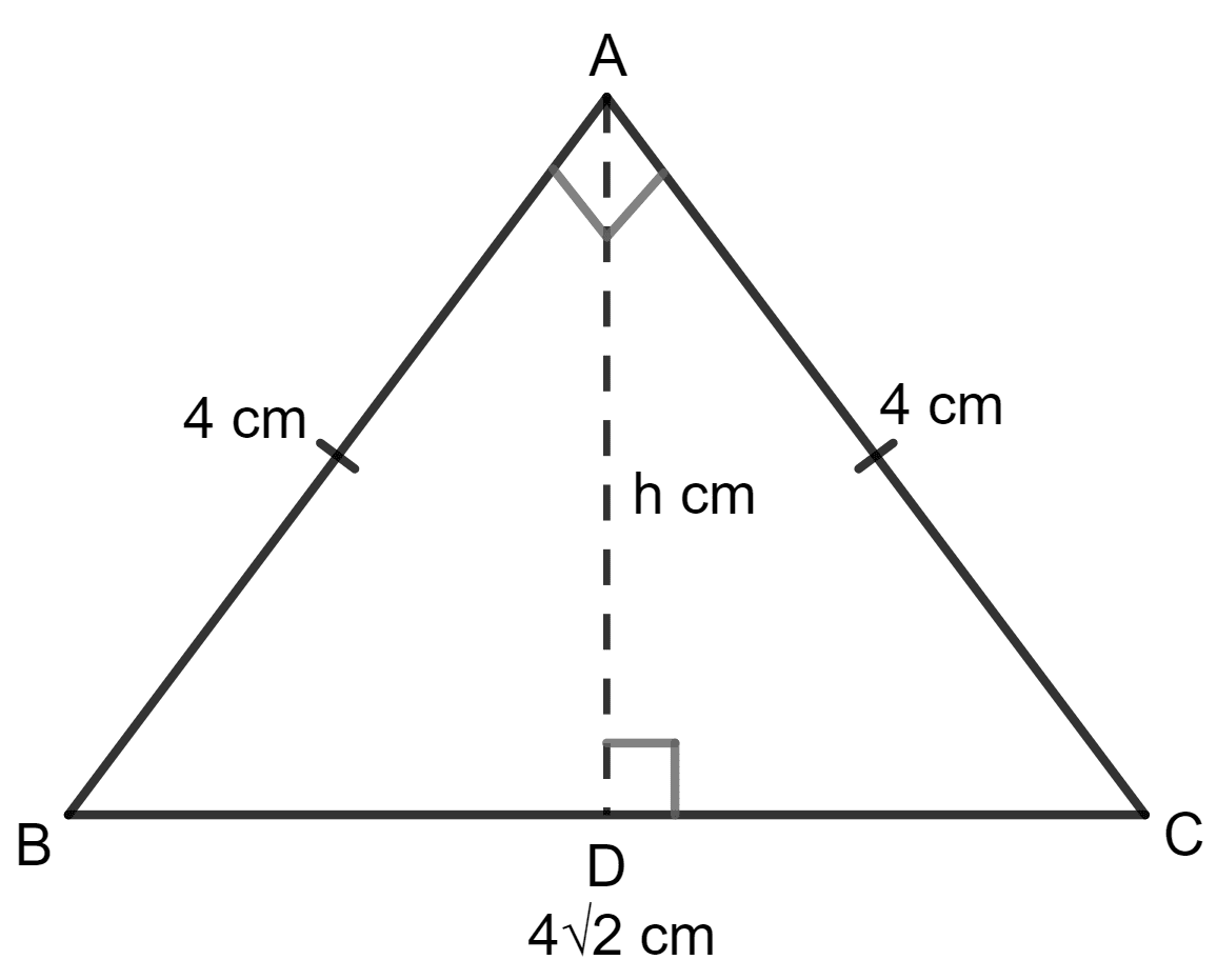 ABC is a triangle in which AB = AC = 4 cm and ∠A = 90°. Calculate : Area and Perimeter of Plane Figures, Concise Mathematics Solutions ICSE Class 9.