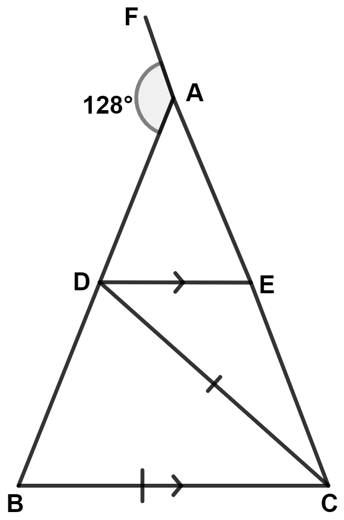 In the following figure, AB = AC; BC = CD and DE is parallel to BC. Calculate : Isosceles Triangles, Concise Mathematics Solutions ICSE Class 9.