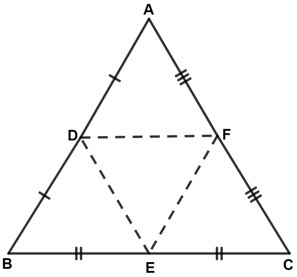 D, E and F are the mid-points of the sides AB, BC and CA of an isosceles △ ABC in which AB = BC. Prove that △ DEF is also isosceles. Mid-point Theorem, Concise Mathematics Solutions ICSE Class 9.
