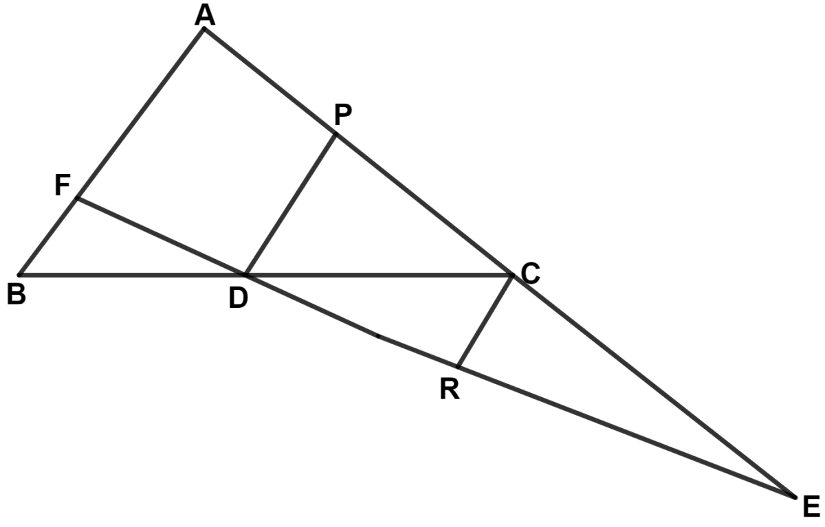 The side AC of a triangle ABC is produced to point E so that CE = 1/2AC. D is the mid-point of BC and ED produced meets AB at F. Lines through D and C are drawn parallel to AB which meet AC at point P and EF at point R respectively. Prove that : Mid-point Theorem, Concise Mathematics Solutions ICSE Class 9.