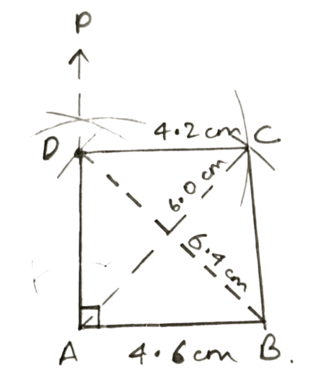 Angle A = 90°, AB = 4.6 cm, BD = 6.4 cm, AC = 6.0 cm and CD = 4.2 cm. Construction of Polygons, Concise Mathematics Solutions ICSE Class 9.