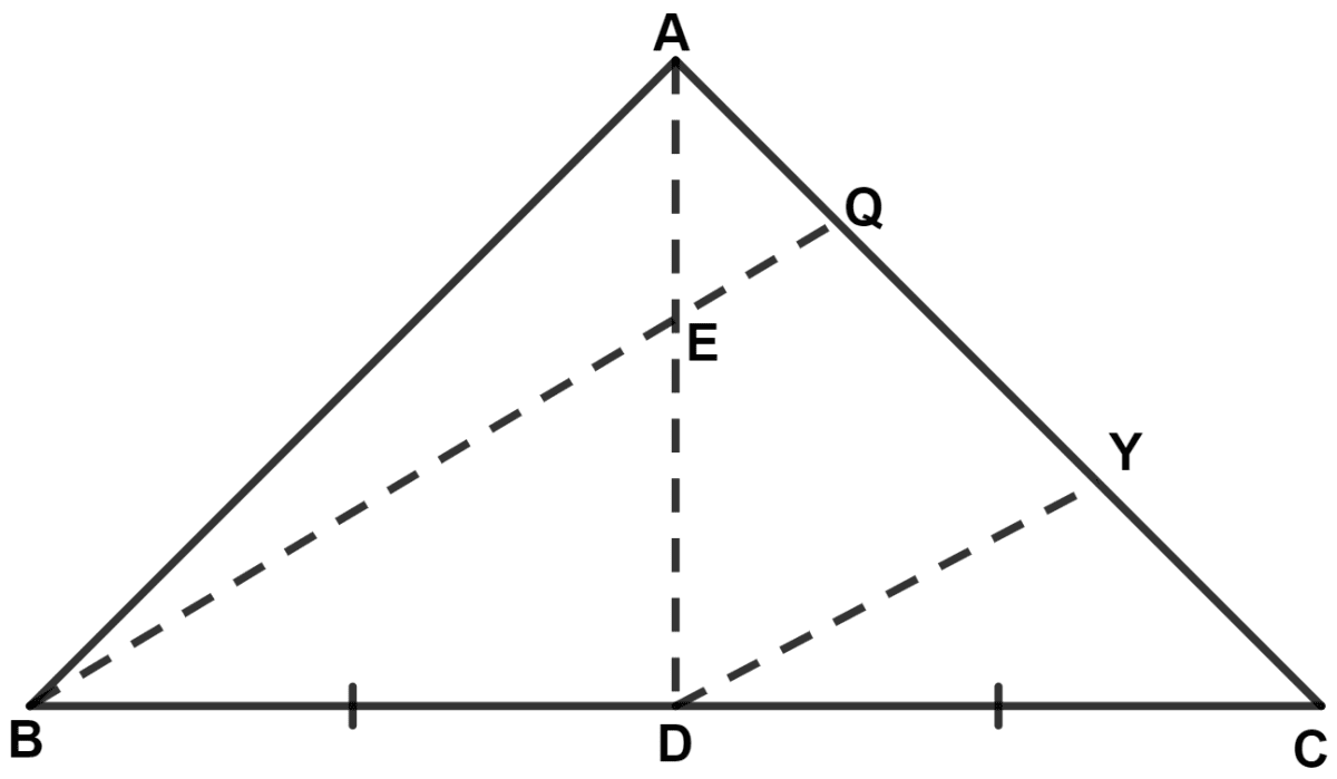 In △ ABC, E is mid-point of the median AD and BE produced meets side AC at point Q. Show that BE : EQ = 3 : 1. Mid-point Theorem, Concise Mathematics Solutions ICSE Class 9.