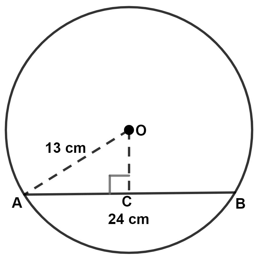 The radius of a circle is 13 cm and the length of one of its chords is 24 cm. Find the distance of the chord from the centers. Circle, Concise Mathematics Solutions ICSE Class 9.