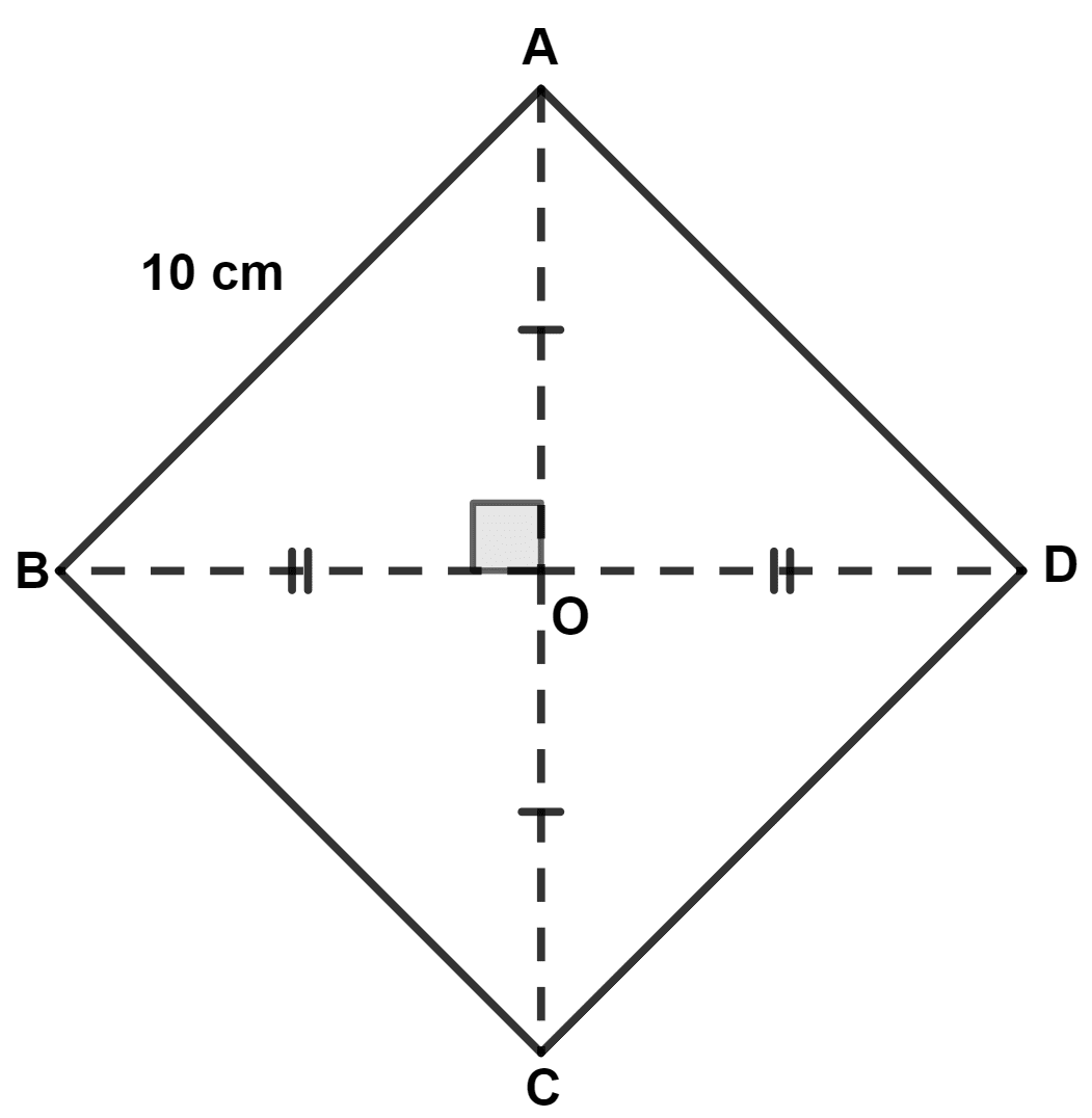 If a side of a rhombus is 10 cm and one of the diagonals is 16 cm, find the other diagonal. Pythagoras Theorem, Concise Mathematics Solutions ICSE Class 9.
