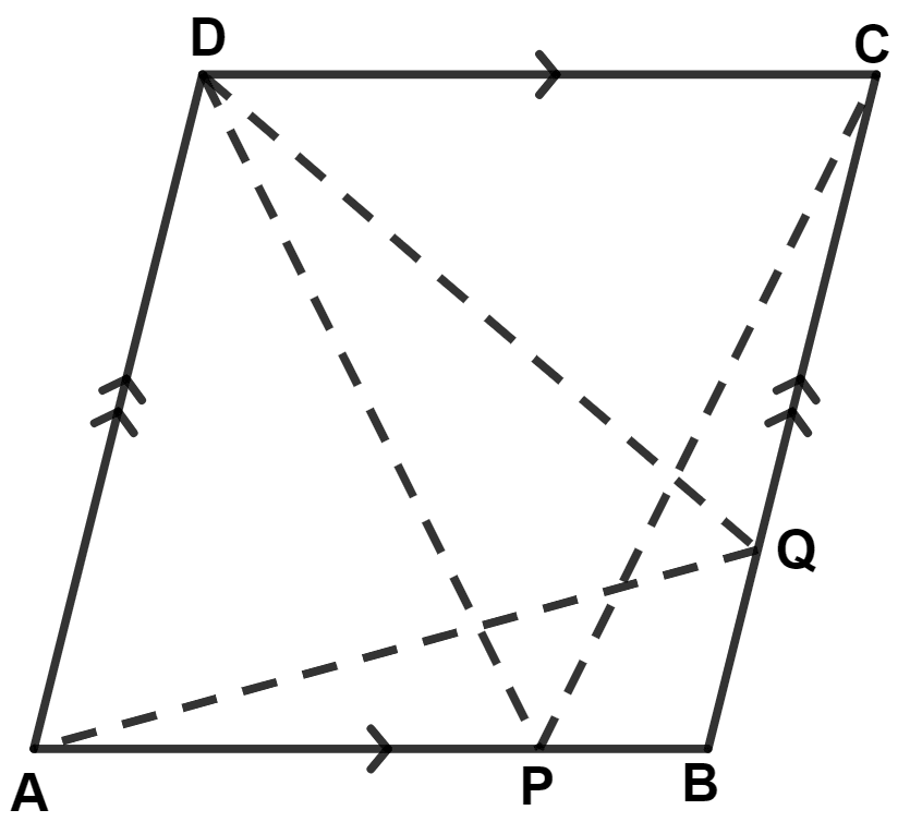 In parallelogram ABCD, P is a point on side AB and Q is a point on side BC. Prove that : Area Theorems, Concise Mathematics Solutions ICSE Class 9.