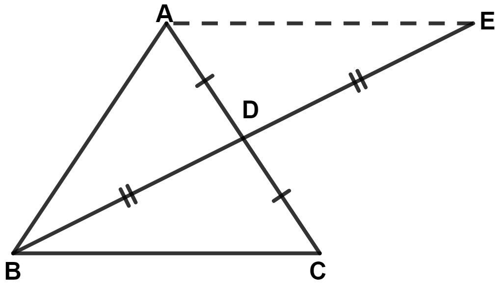 In a △ ABC, BD is the median to the side AC, BD is produced to E such that BD = DE. Prove that : AE is parallel to BC. Triangles, Concise Mathematics Solutions ICSE Class 9.