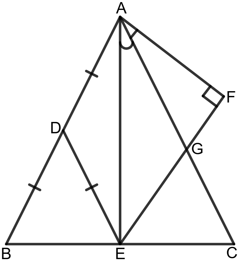 In the given figure, AD = DB = DE, ∠EAC = ∠FAC and ∠F = 90°. Chapterwise Revision (Stage 2), Concise Mathematics Solutions ICSE Class 9.