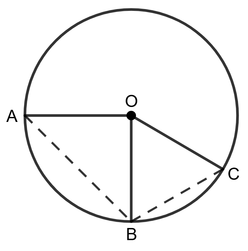 In the given figure the lengths of arc AB and arc BC are in the ratio 2:1. If ∠AOB = 96°, then ∠AOC = 144°. Assertion Reasoning, Concise Mathematics Solutions ICSE Class 9.
