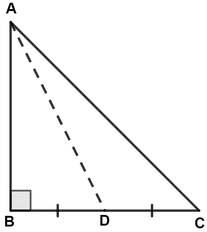 In triangle ABC, ∠B = 90° and D is the mid-point of BC. Prove that : AC2 = AD2 + 3CD2. Pythagoras Theorem, Concise Mathematics Solutions ICSE Class 9.